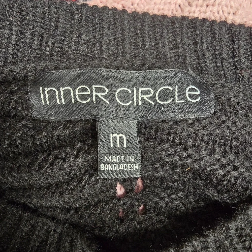 Inner Circle Women's Black Pink White Burgundy Chevron‎ Knit Sweater Size M